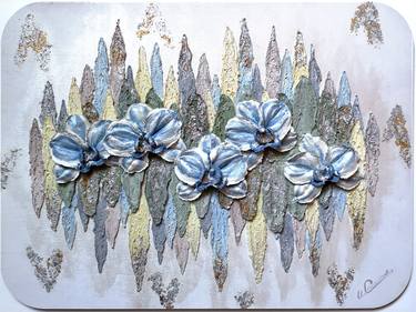 3d flower wall sculpture with blue orchids abstract Painting thumb