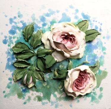 Fresh pink roses - flower garden painting, Freshness Of The Morning thumb