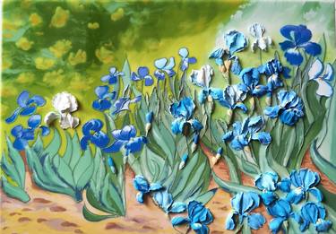 Van Gogh's irises - beautiful flowers that have turned from a painting into a bas-relief - Limited Edition of 1 thumb