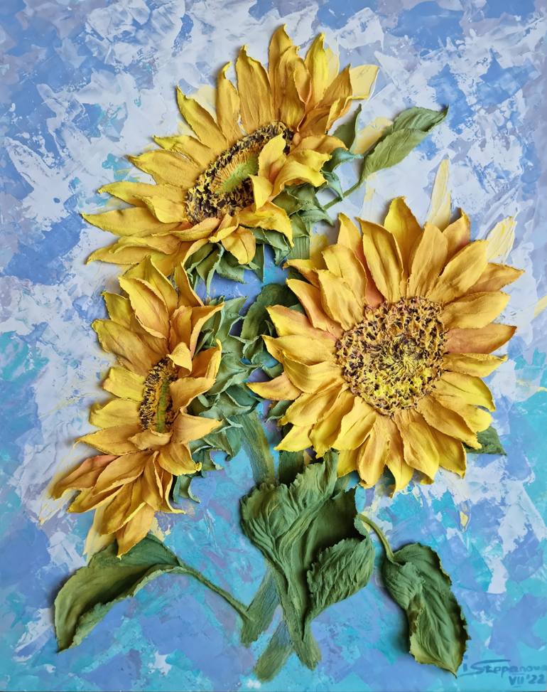 SUNFLOWERS. FRAGMENTS OF THE SUMMER SUN. / FLORAL STILL LIFE - Print