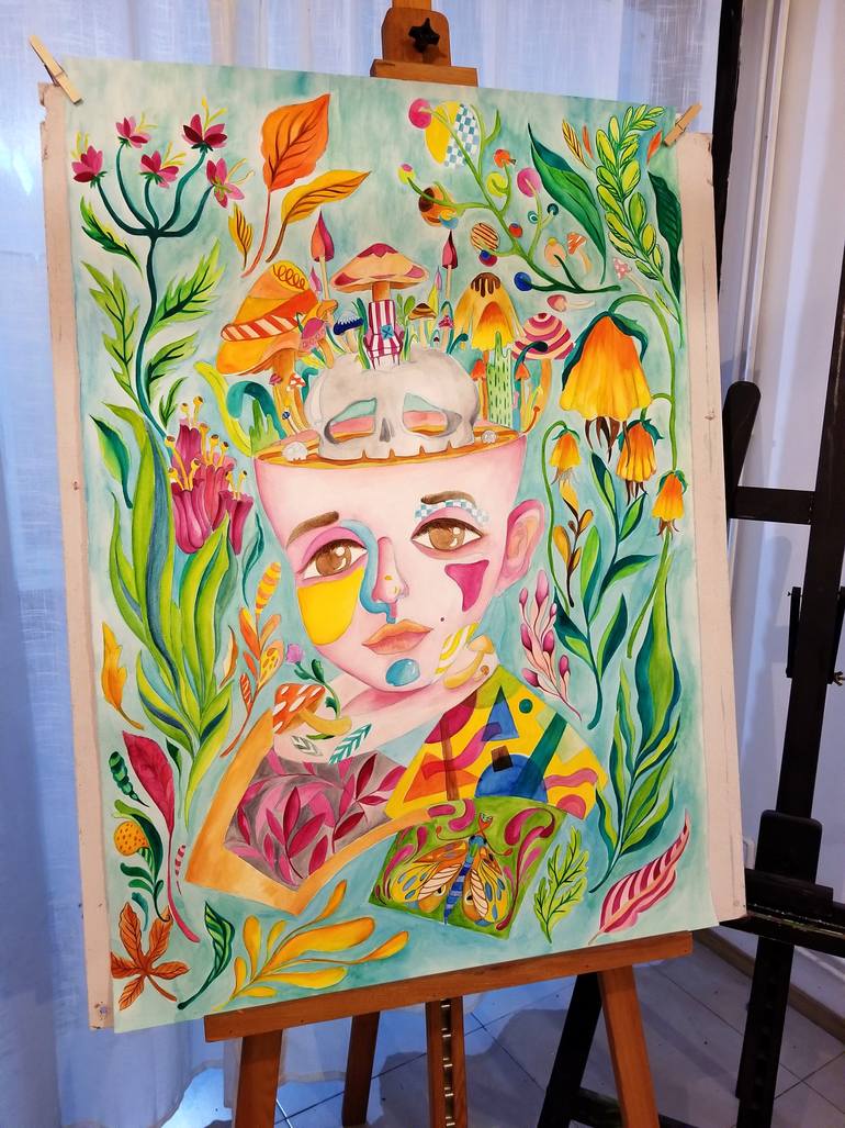 Original Art Deco Fantasy Drawing by Yukwa Yu