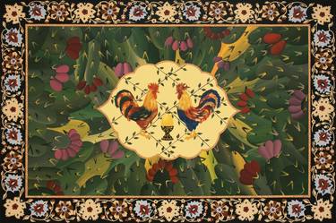 Saatchi Art Artist Daria Konshtik; Paintings, “Sabras Rug and Two Roosters | Acrylic on Canvas” #art