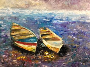 Original Expressionism Boat Paintings by Iryna Tykhoniuk