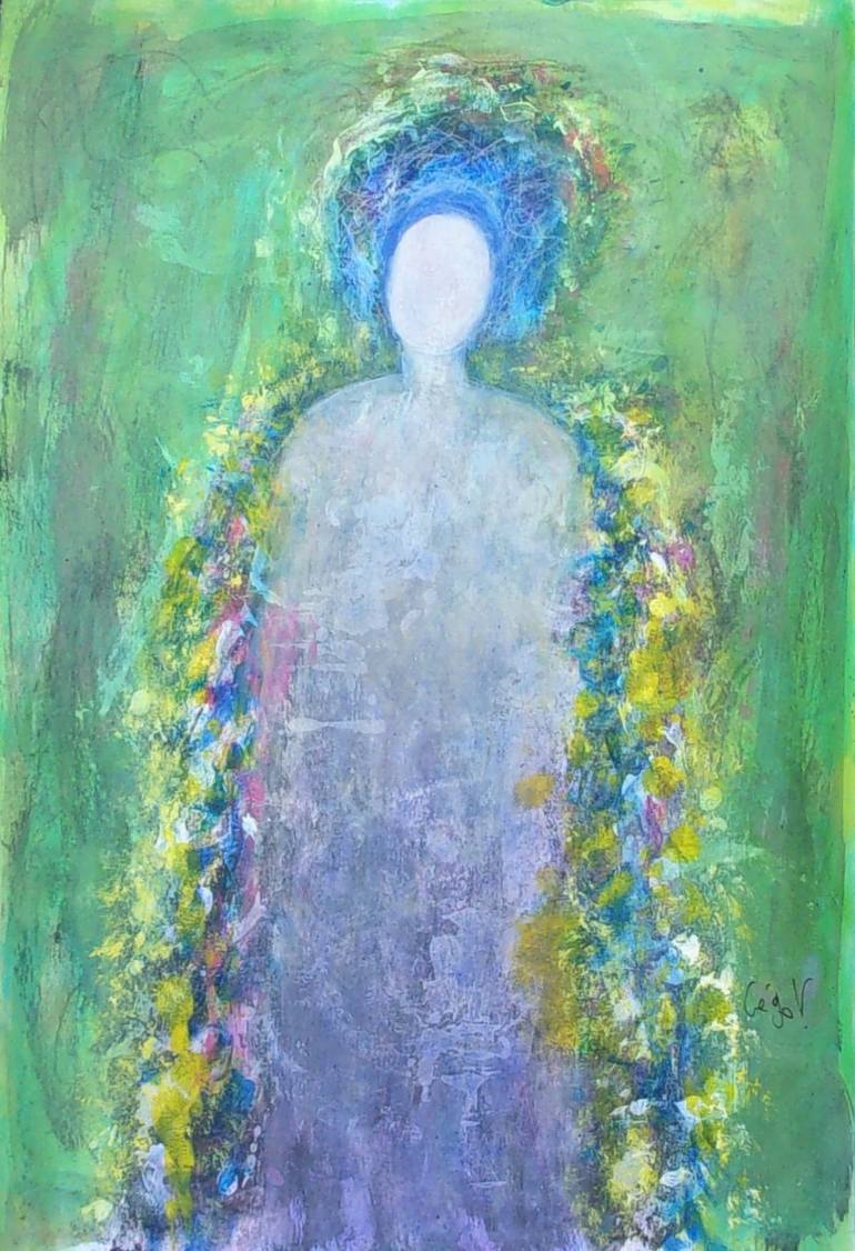 Green blue abstract figure Painting by Corinne Gegot | Saatchi Art
