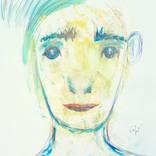 Human face soft yellow blue green by corinne gegot