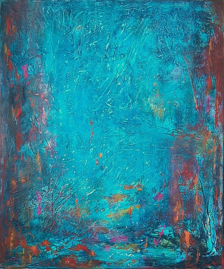 Turquoise blue textured artwork Painting by corinne gegot