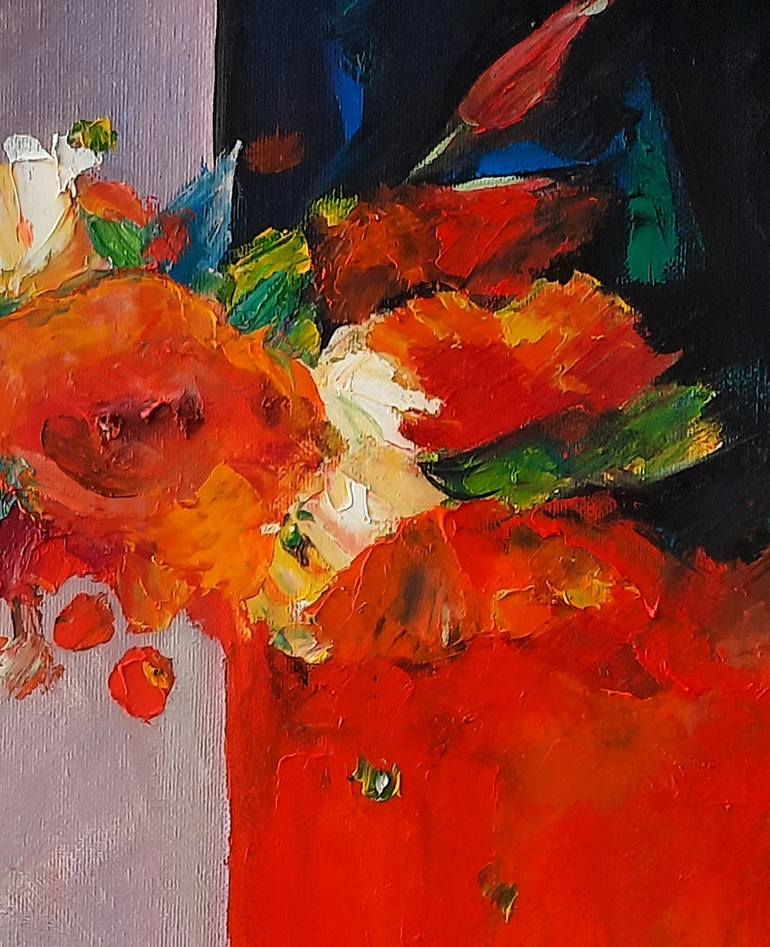 Original Abstract Expressionism Floral Painting by Romaya Puchman