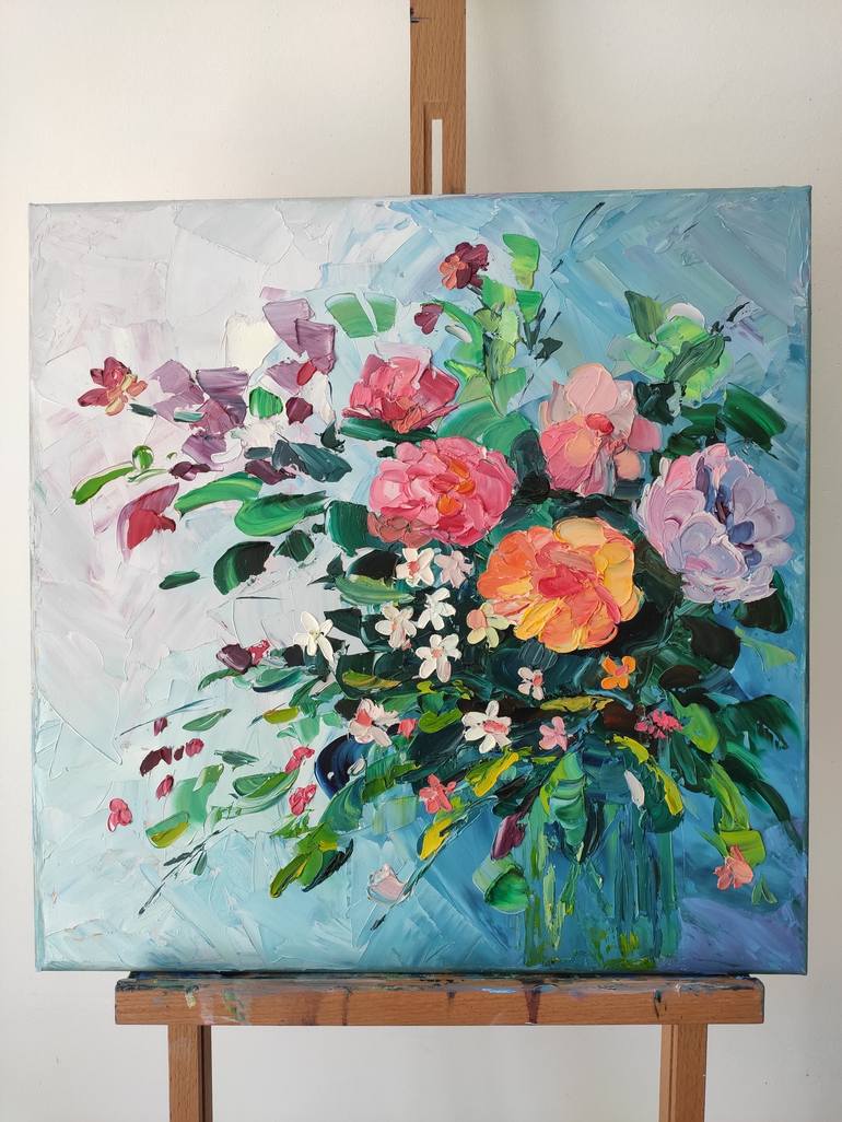 Original Abstract Floral Painting by Elena Korto