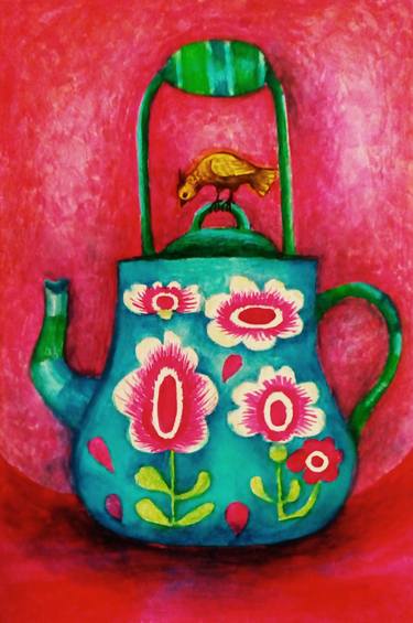 turquoise teapot with a yellow bird thumb