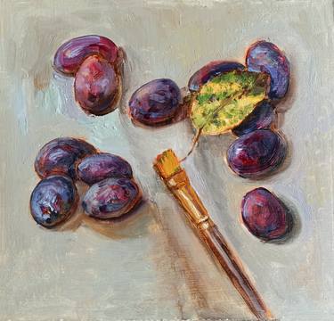 "Pear leaf and plums". thumb