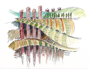 Original Abstract Expressionism Landscape Drawings by Savvas Sarafidis