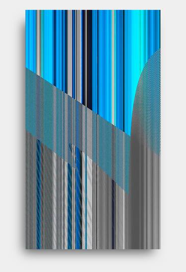 Serie: Objects + Graphic -  "Sequence of Generative Graphic Lines in Blue Cut by Generative Graphic Elements" - Limited Edition of 1 thumb