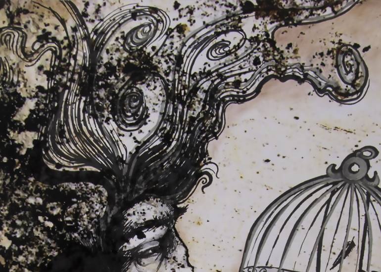 Original Surrealism Abstract Mixed Media by Gray Isi