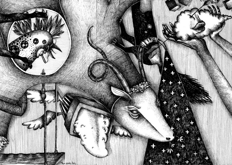 Original Surrealism Abstract Drawing by Gray Isi