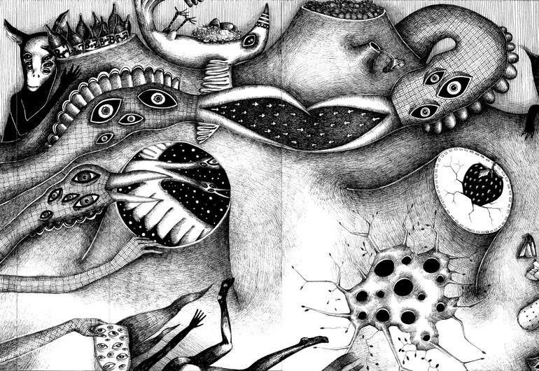 Original Surrealism Abstract Drawing by Gray Isi