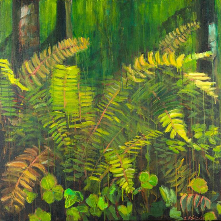 Ferns in green and bronze