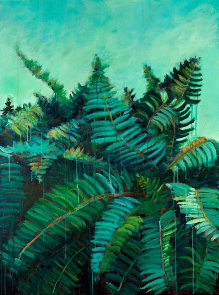 Ferns in Teal Painting by Leah Kohlenberg | Saatchi Art