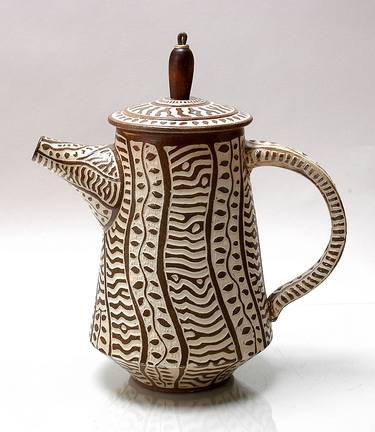 hand carved sgrafitto porcelain teapot TP23 thumb
