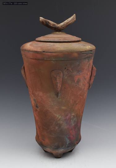 ceramic Covered Vessel Raku fired with driftwood cm568 thumb