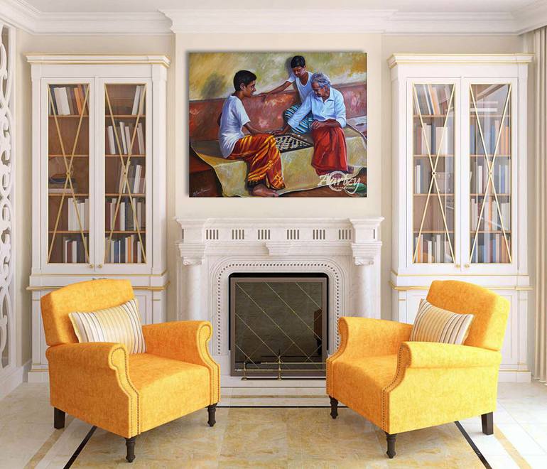 Original Art Deco Landscape Painting by Nilantha Vidanarachchi