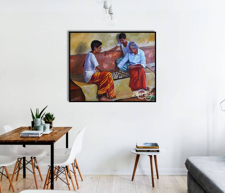 Original Art Deco Landscape Painting by Nilantha Vidanarachchi