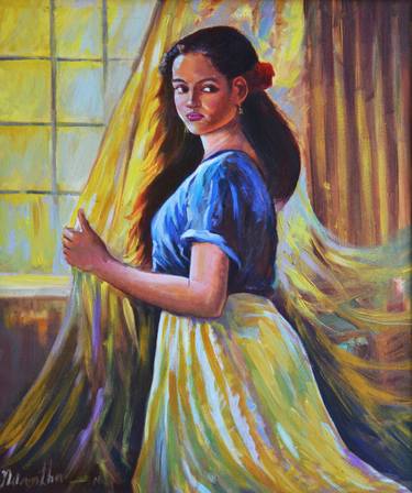 Print of Art Deco Portrait Paintings by Nilantha Vidanarachchi