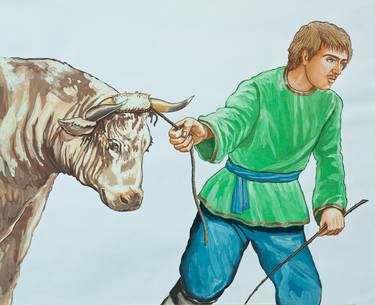 Print of Cows Paintings by Viktor Yukhimchuk