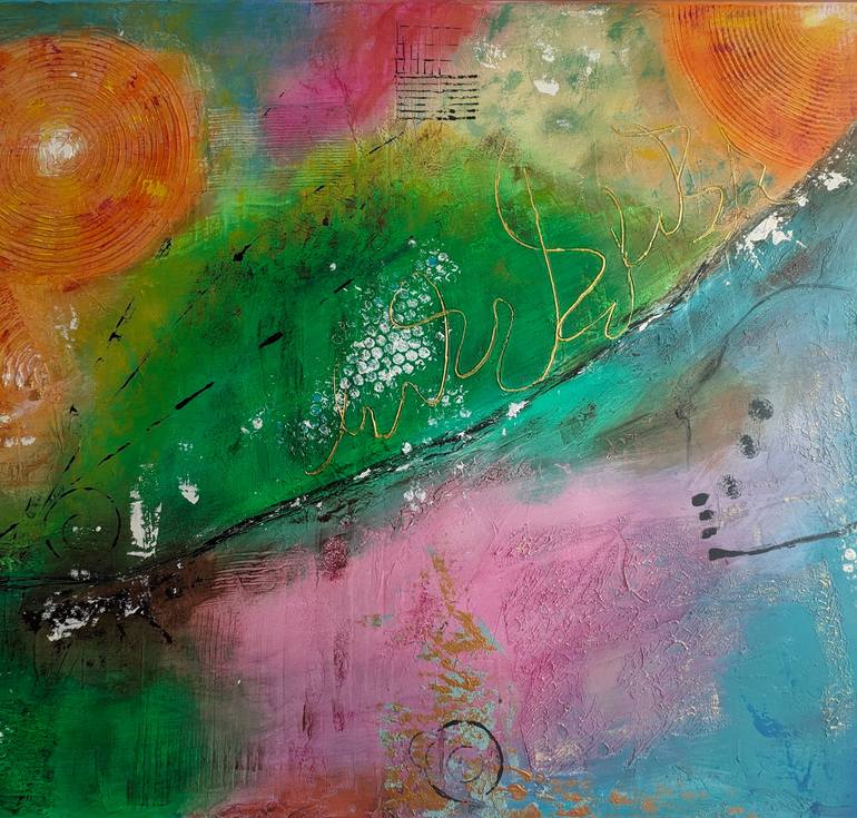 Original Abstract Expressionism Abstract Mixed Media by Tatiana Guennewig