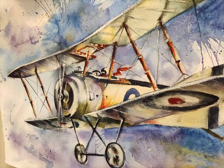 Original Illustration Airplane Painting by Olga Soldatova