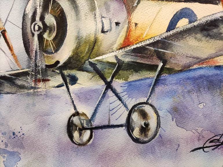 Original Illustration Airplane Painting by Olga Soldatova