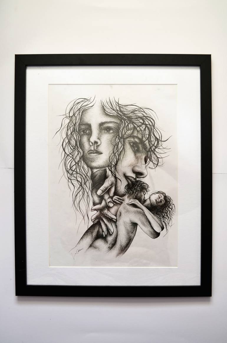Original Black & White Abstract Drawing by Lu Orlova