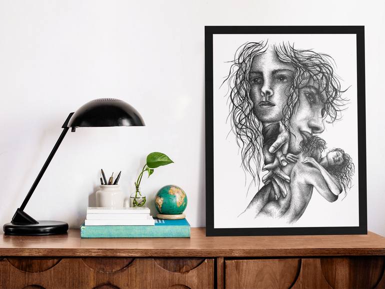 Original Black & White Abstract Drawing by Lu Orlova