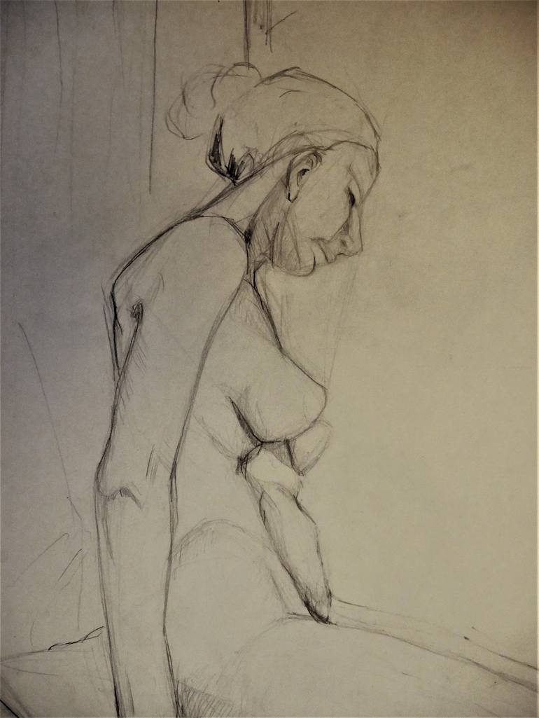 Original Figurative Nude Drawing by Doris Schmitz
