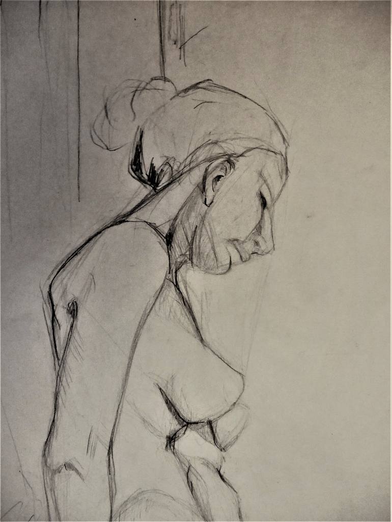 Original Figurative Nude Drawing by Doris Schmitz