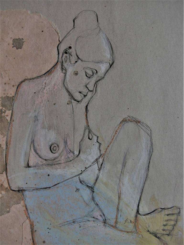 Original Figurative Nude Drawing by Doris Schmitz