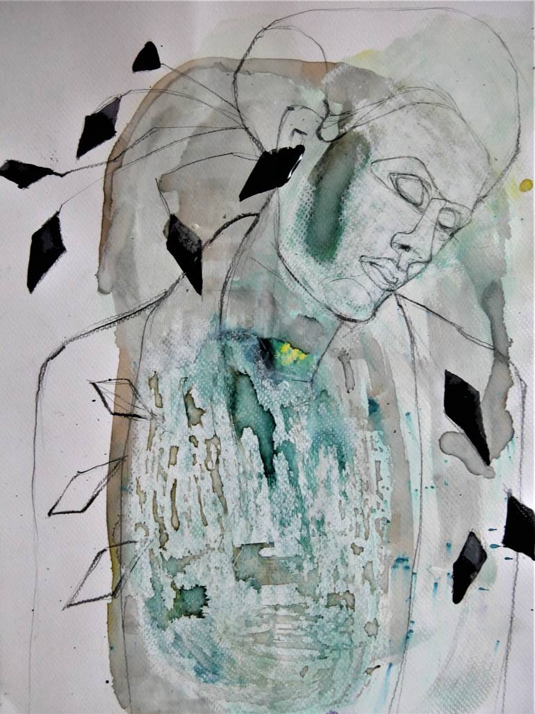 Dreamy tribute to Miró in Teal Painting by Doris Schmitz | Saatchi Art