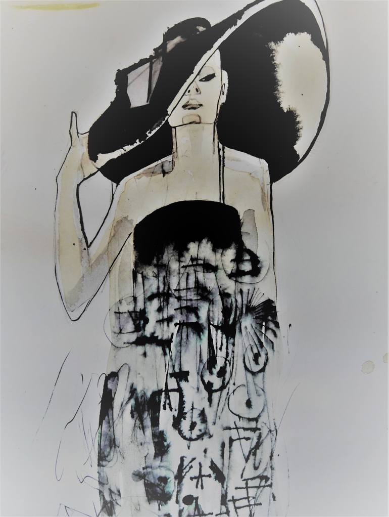 Original Art Deco Fashion Drawing by Doris Schmitz