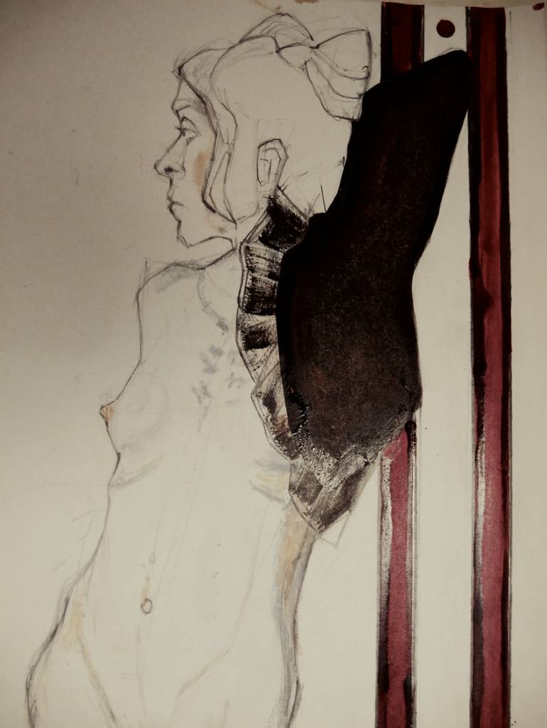 Original Figurative Nude Drawing by Doris Schmitz