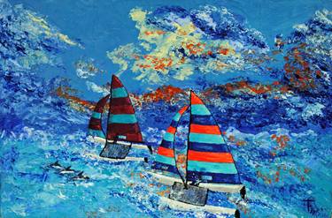 Original Modern Sailboat Paintings by Tera Fujan