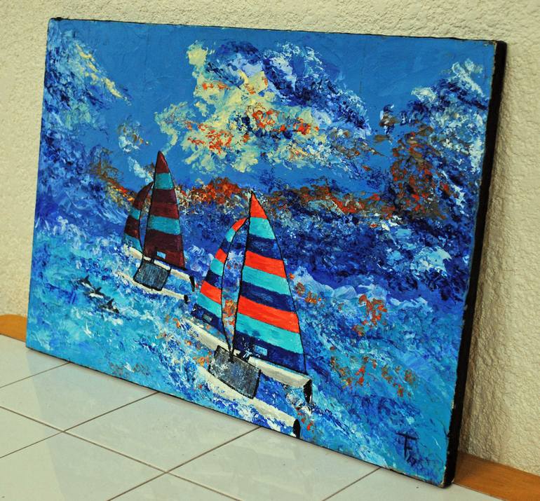 Original Sailboat Painting by Tera Fujan