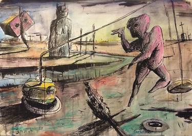 Original Abstract Expressionism Fantasy Drawings by Rudolf Janák