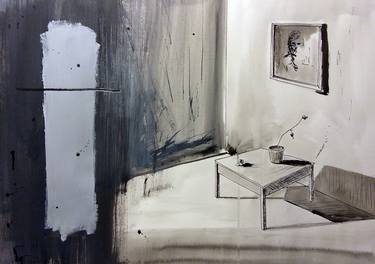 Original Abstract Expressionism Interiors Drawings by Rudolf Janák