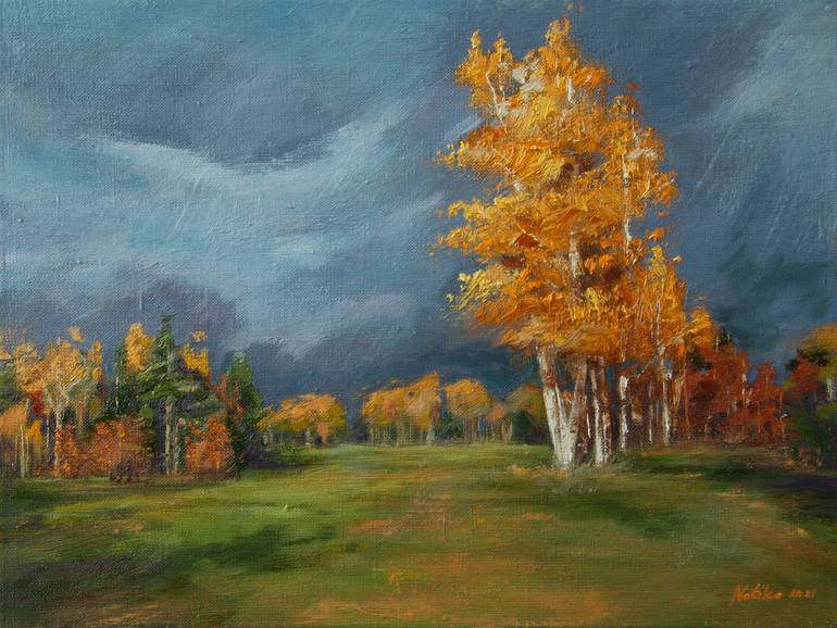 GOLDEN BIRCH, 30x40 oil painting, landscape oil painting, impressionism ...