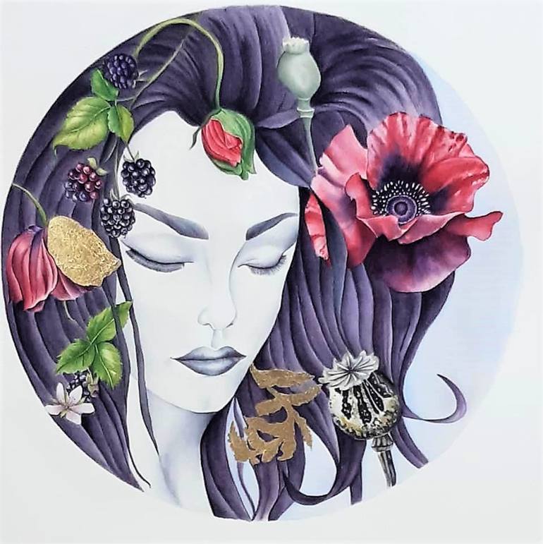Original Women Painting by Maria Zaykovskaya-yilmaz | Illustration Art on Paper | Riddle of a Woman