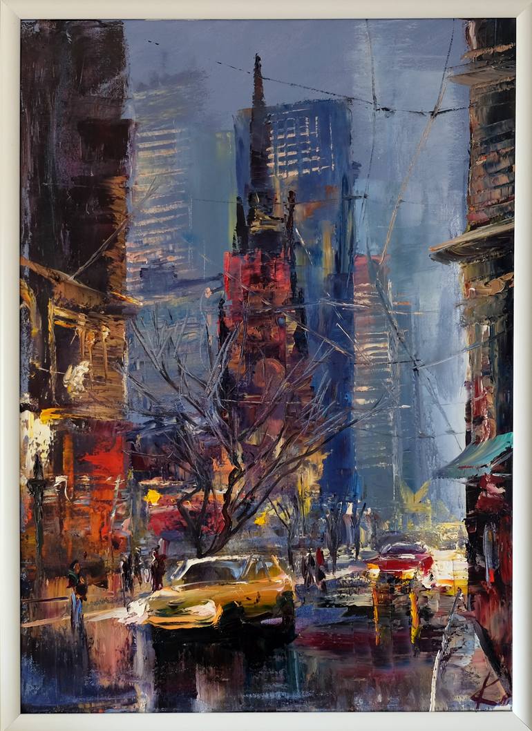 Original Abstract Expressionism Cities Painting by Maria Karatekin