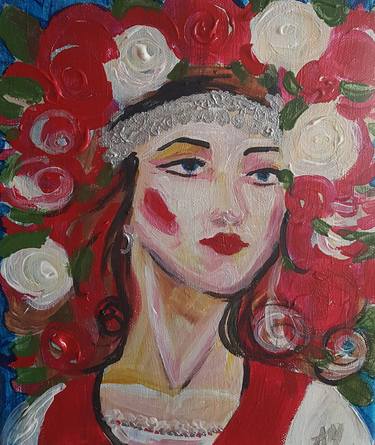 A girl with red and white roses thumb