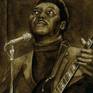 A portrait of McKinley Morganfield, better known as Muddy Waters, an American blues singer-songwriter and musician who is often cited as the "father of modern Chicago blues", and an important figure on the post-war blues scene.