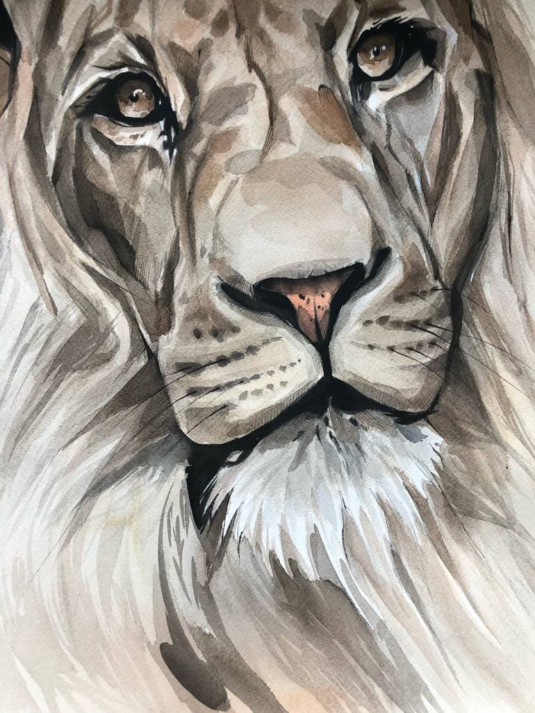 Albino lion Painting by Katya M (_K8ART_) | Saatchi Art