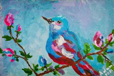 Blue bird with flowers thumb