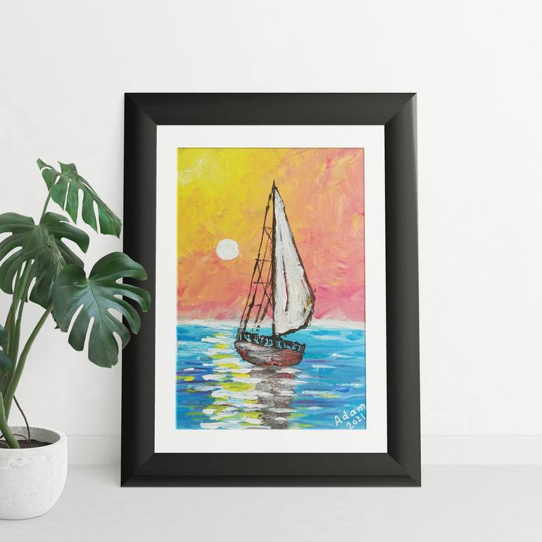 Original Impressionism Sailboat Painting by Svetlana Adamenko
